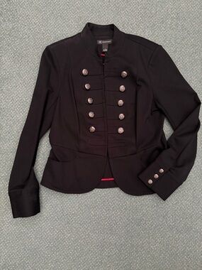 INC International Concepts Black Military-Style Blazer with Silver Buttons